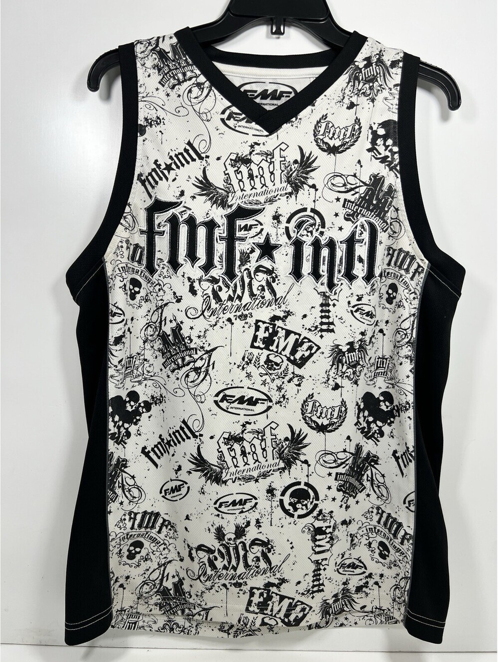 FMF Tank Top Men’s Small Black White Embroidered Logo Motocross Jersey Racing